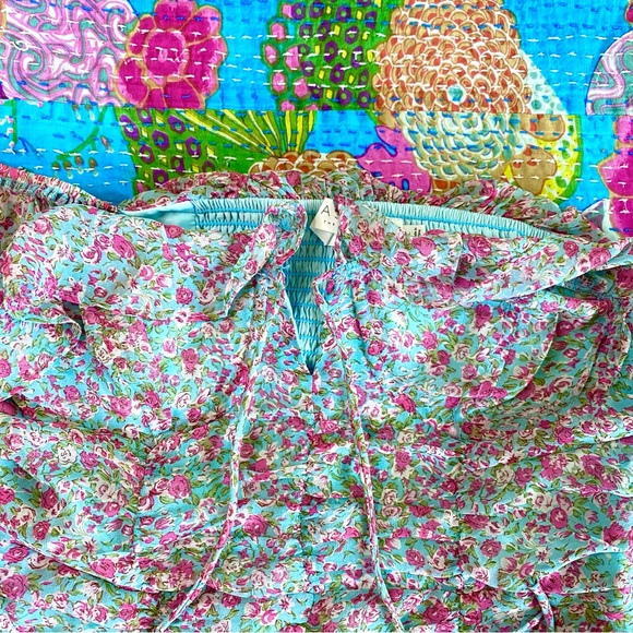 NWOT ASTR The Label Blue Floral Ruched Sweetheart Mini Dress - Picture 6 of 14